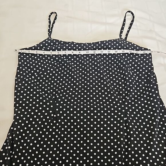 Women's Custom-Made Polka Dot Spaghetti Straps A-line Midi Dress M/L Black/White - Picture 6 of 16